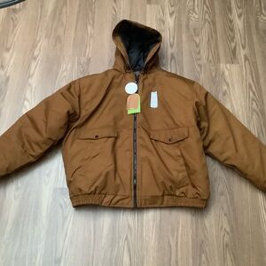 Burly Camo Brand Jacket Mens Size 2XL Hooded Zip Puffer MCJ101-Spice Solid Brown